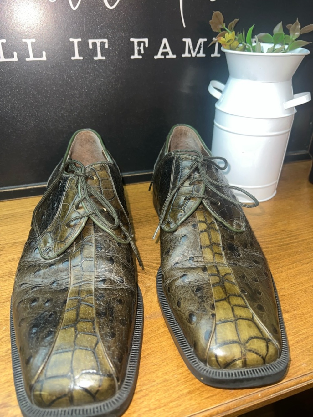 Men's Stacy Adams Green Croc-Embossed Leather Dress Shoes